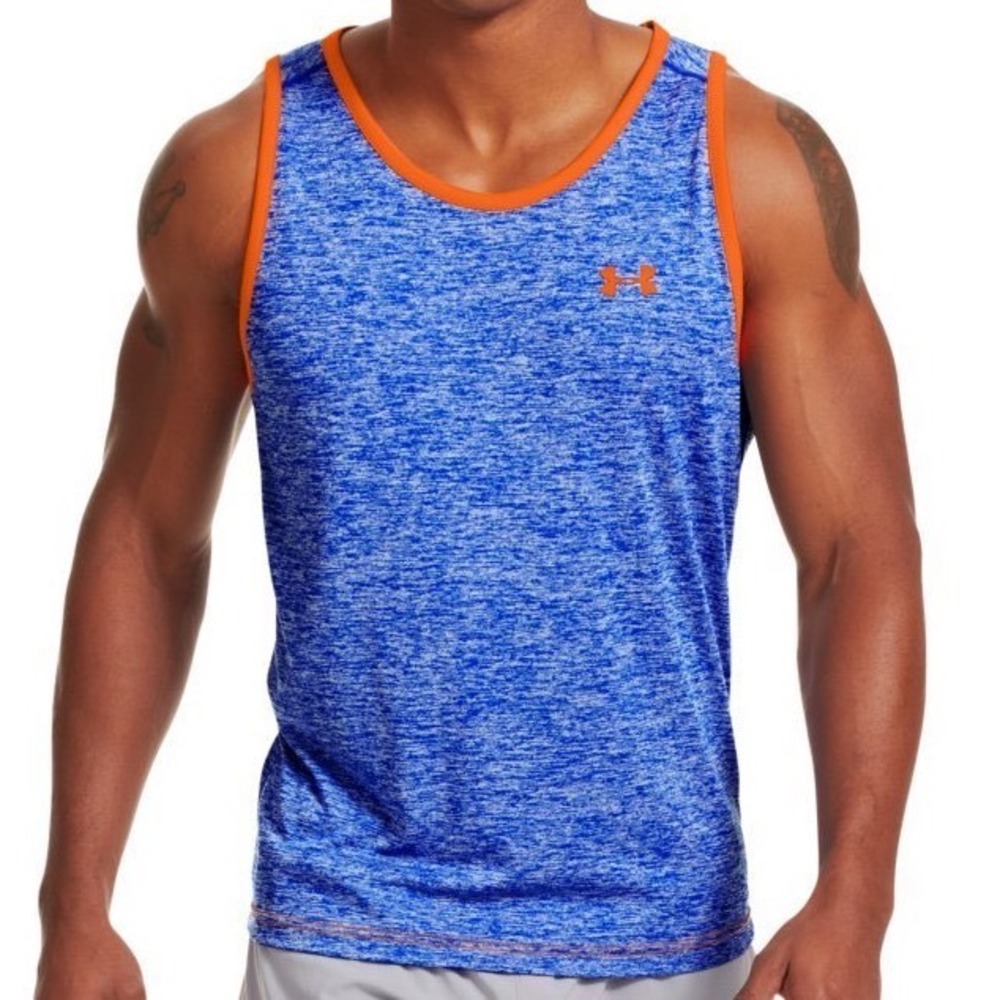 Under Armour Men's XL Blue Orange HeatGear Athletic Tank Top Gym Running